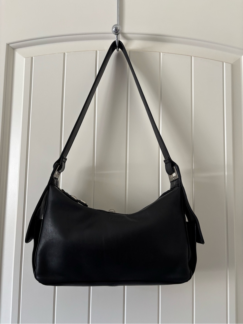 Vintage La Diva Black Italian Leather Shoulder Bag Y2K Baguette Purse